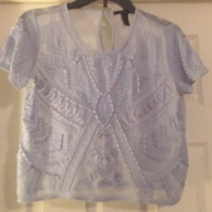 Baby blue embroidery sheer crop top